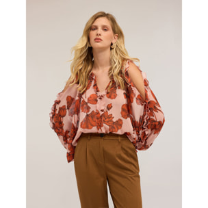 Motivi - Blusa floral con mangas anchas - Rosa cipria