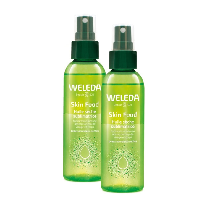 WELEDA - Duo Huile Sèche Sublimatrice SKIN FOOD - Hydratation intense et absorption rapide - Vegan* - Certifié Natrue** - Tube 2x100 ml