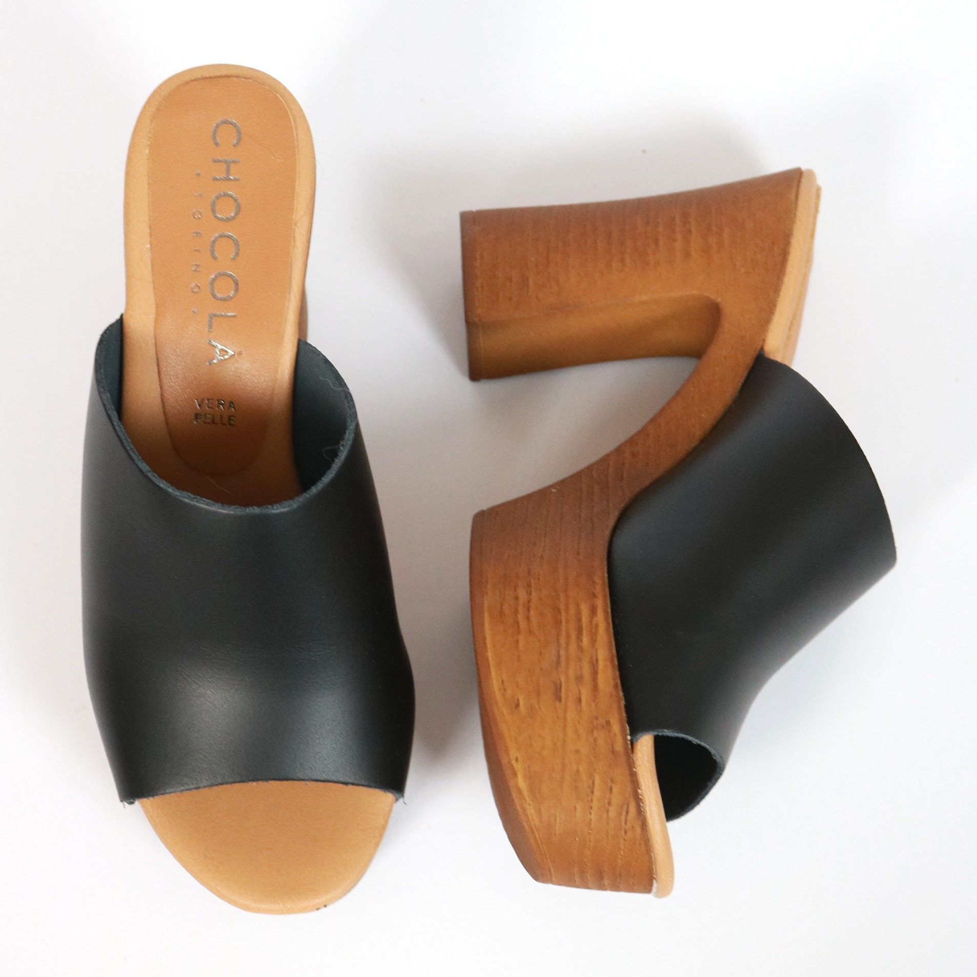 MULE TACCO WOOD CHOCOLA' NERO