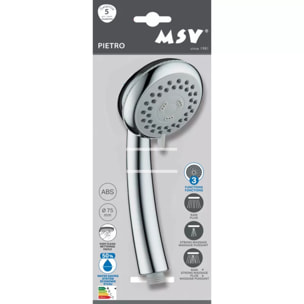 Pommeau de douche à main MSV Pietro 3 fonctions – ABS chromé – Économie d'eau – Picots anti-calcaire Ø75 mm
