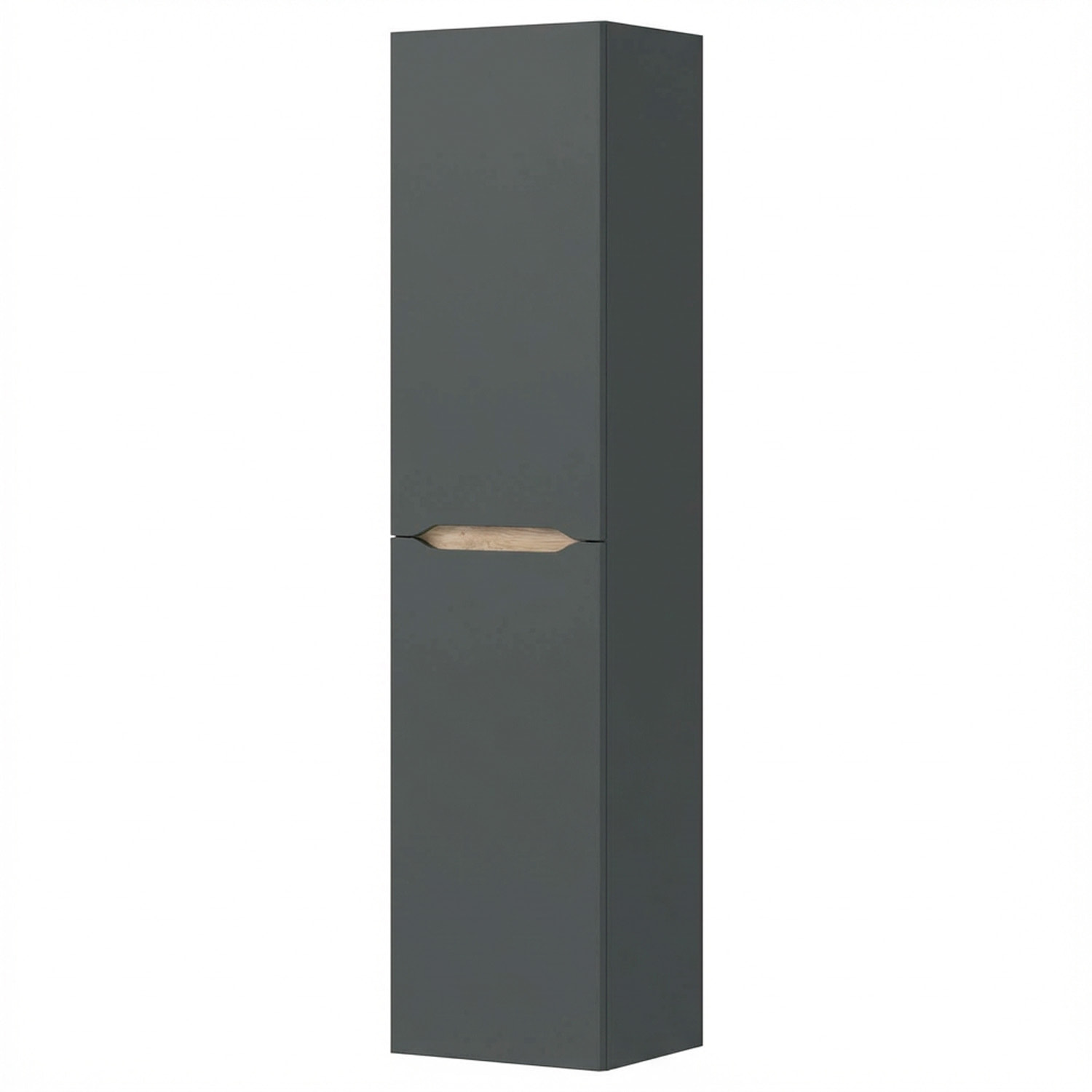 Colonna Da Bagno Sospesa Con 2 Ante E 2 Mensole Regolabili Mobile Alto In Melaminico Con Chiusura Assistita 135 x 31 x 26 Cm Grigio Antracite E Rovere