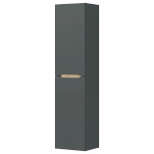 Colonna Da Bagno Sospesa Con 2 Ante E 2 Mensole Regolabili Mobile Alto In Melaminico Con Chiusura Assistita 135 x 31 x 26 Cm Grigio Antracite E Rovere