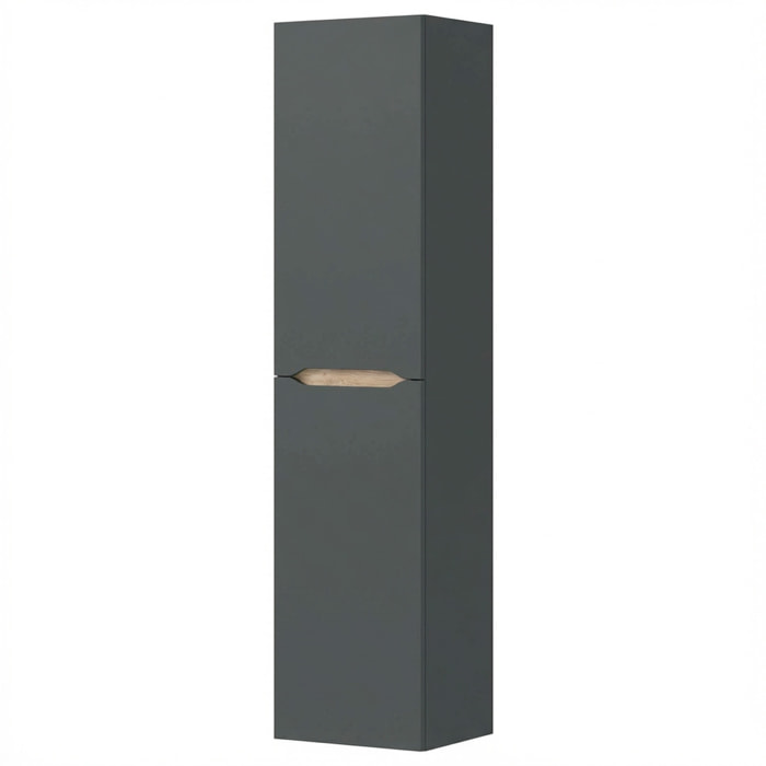 Colonna Da Bagno Sospesa Con 2 Ante E 2 Mensole Regolabili Mobile Alto In Melaminico Con Chiusura Assistita 135 x 31 x 26 Cm Grigio Antracite E Rovere