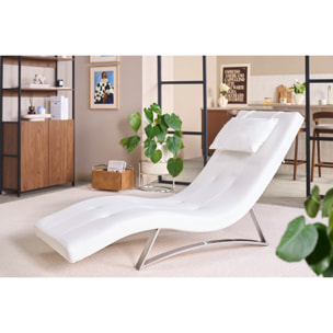 Chaise longue design blanc et acier chromé BARTY