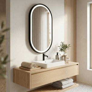 Miroir LED ovale 40 x 80 cm avec cadre aluminium noir et capteur tactile SAT (SATZOVLED4080CE)