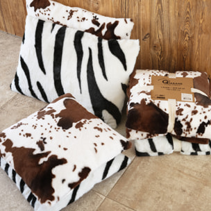 Plaid doux à motif peau de vache avec dos en velours - Marron Foncé