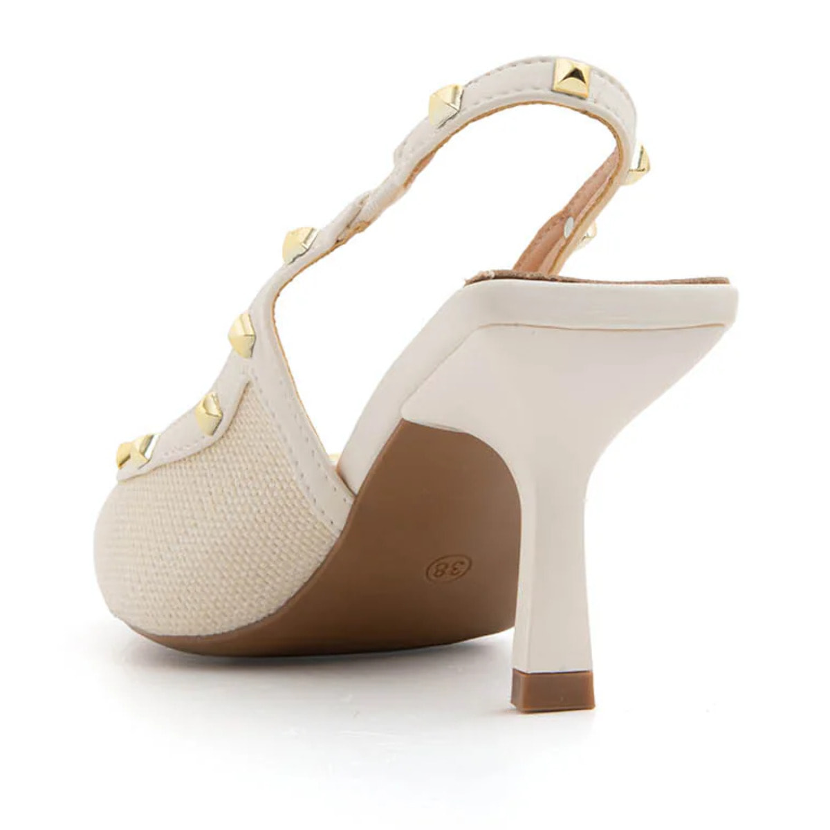 Slingback borchiata con tacco 7 - BEIGE