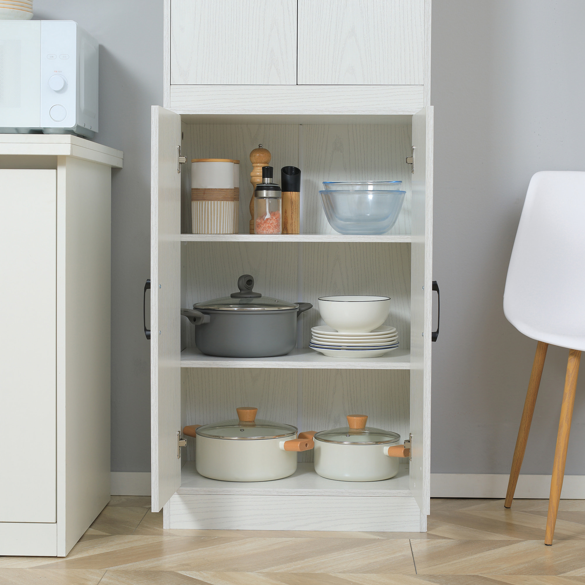 Aparador Alacena de Cocina con 4 Puertas 5 Estantes Abiertos 60x36x168 cm Blanco