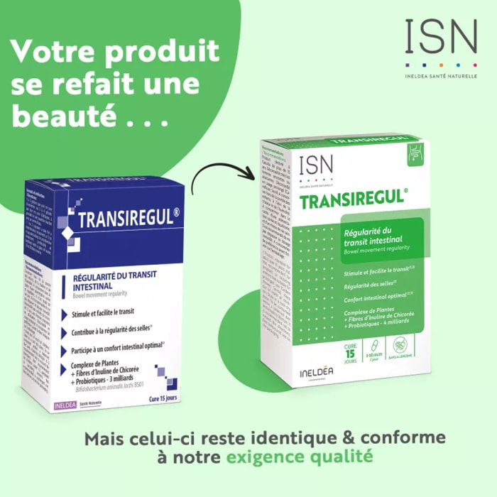 Ineldea Santé Naturelle - Transiregul- Complément alimentaire aux extraits de plantes - Contribue à la régularité des selles et à une meilleure digestion - Cure de 15 j - 45 gélules végétales