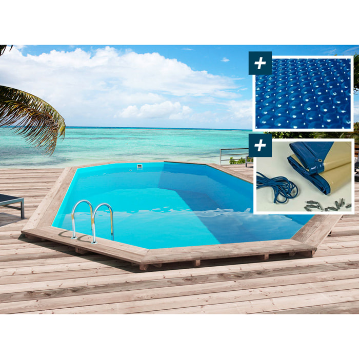 Piscine bois " Sao Paulo " - 6.57 x 4.07 x 1.20 m - Bâche à bulles  180 µ - Bâche hiver  280 g/m² -