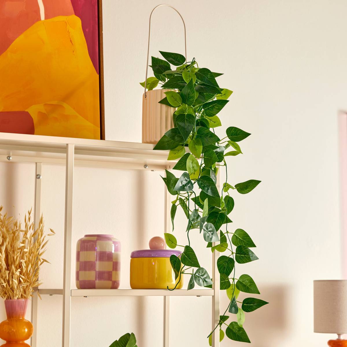 Plante artificielle suspendue Pool pot céramique beige