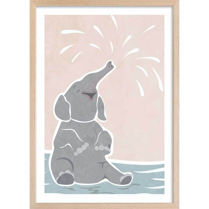 Affiche enfant scandi elephant  Affiche sous cadre bois