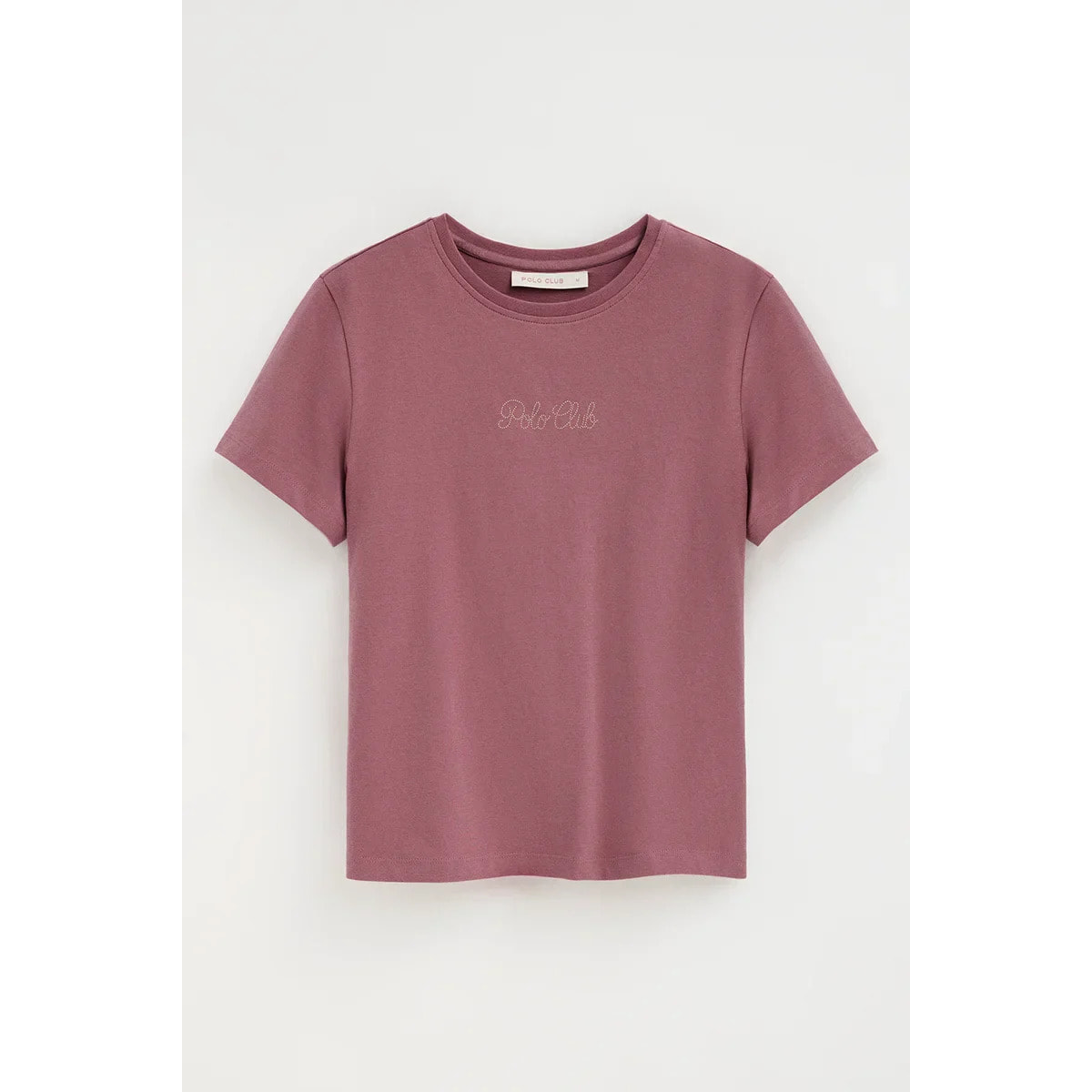 Camiseta rosa retro de manga corta con brillantes Polo Club