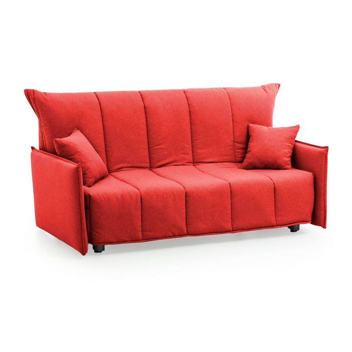 Divano letto 3 posti Ardis, Sofà con apertura a carrello in tessuto imbottito, Braccioli standard, 100% Made in Italy, Cm 190x90h85, Rosso