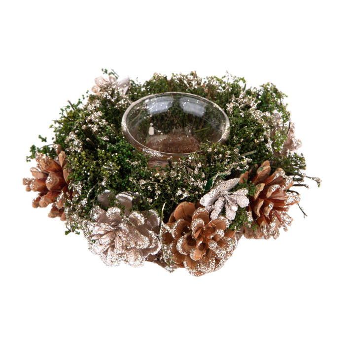 Portacandele con pigne oro - Pezzi 1 - Colore Dorato - 15X15X4cm - Bianchi Dino