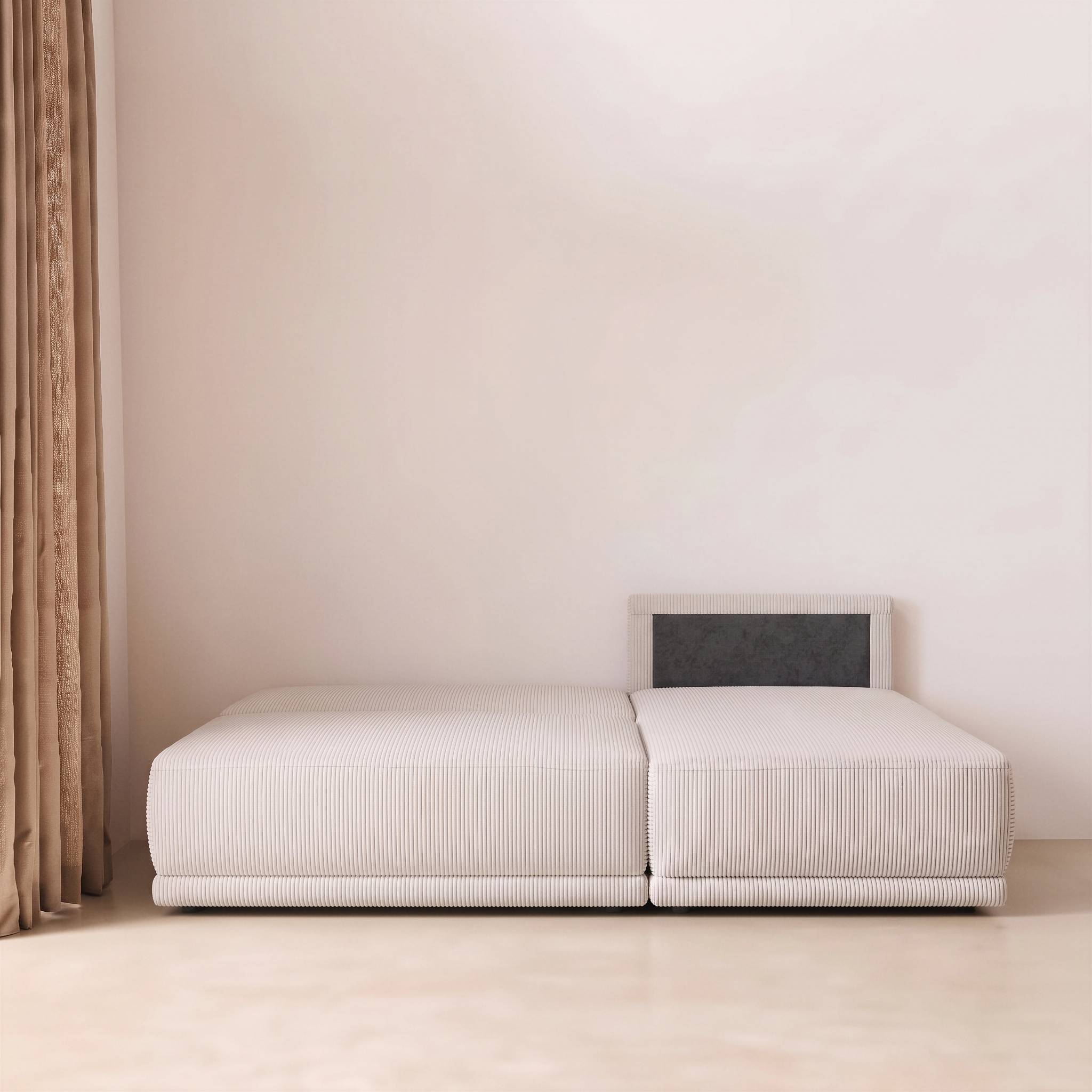 Banquette canapé d'angle droit convertible 3 places velours côtelé avec coffre NELSON