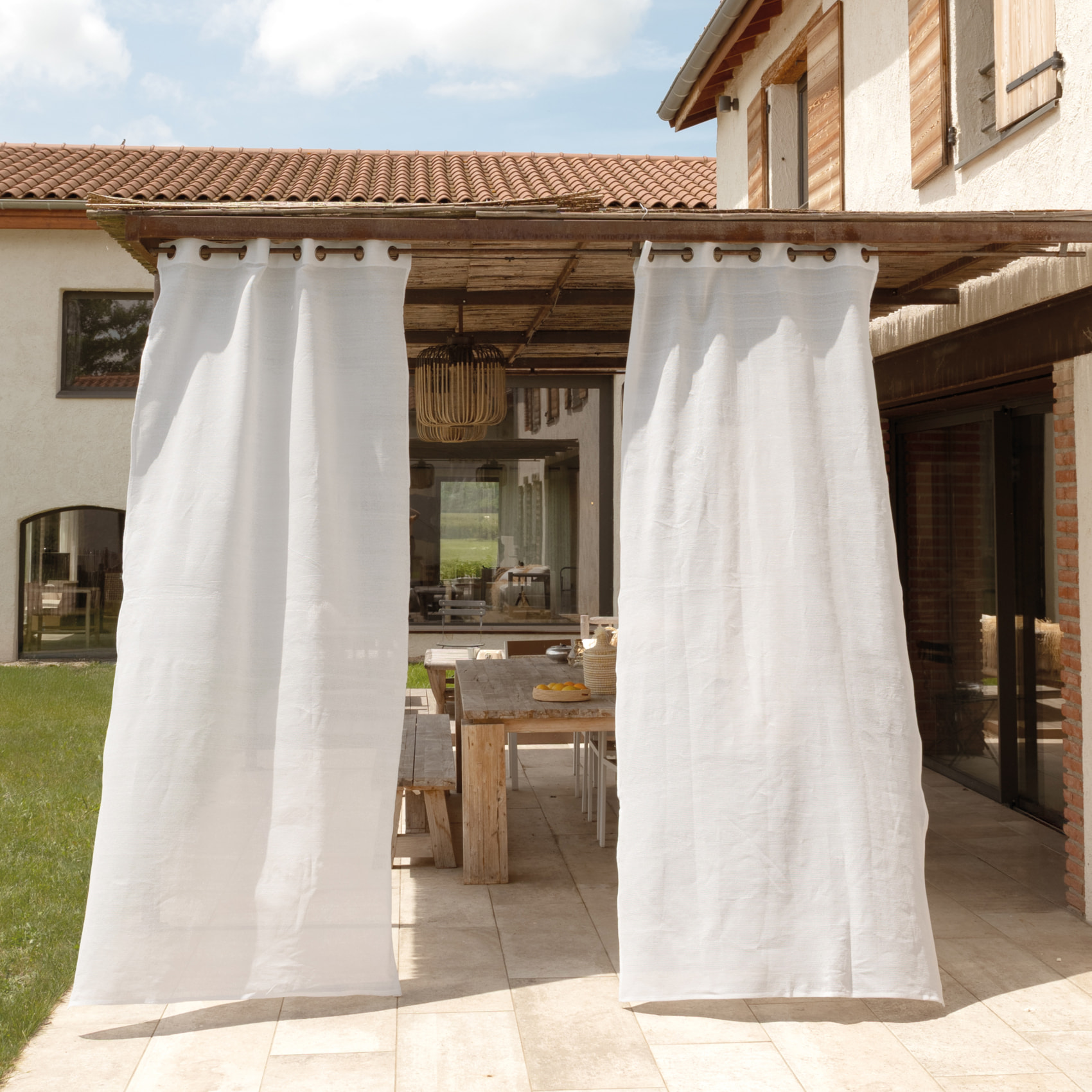 Rideau extérieur tamisant à oeillets - Blanc