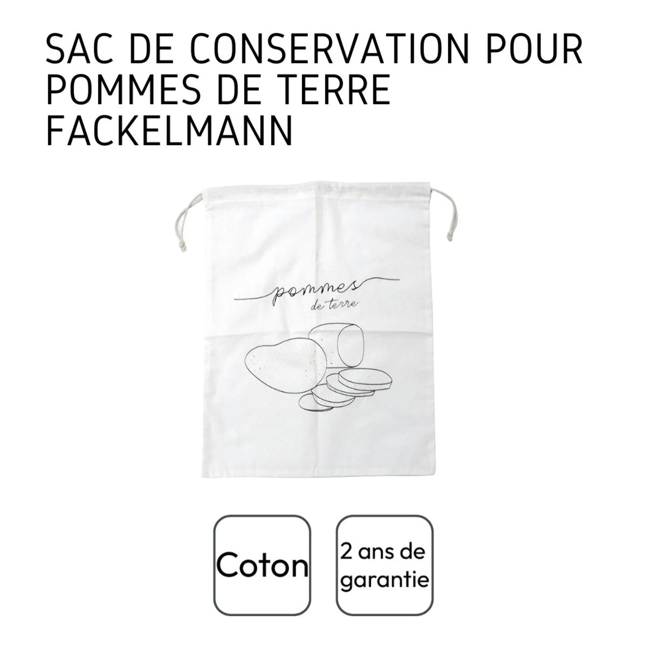 Sac de conservation pour pommes de terre en coton Fackelmann Nature