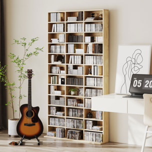 Étagère rangement CD/DVD meuble de rangement pour 1116 CDs 33 compartiments réglables en hauteur 102 x 24 x 195 cm effet bois clair