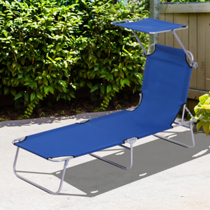 Tumbona Plegable Tumbona de Jardín Exterior Reclinable con Toldo Desmontable con Ángulo Regulable Respaldo Ajustable en 4 Niveles para Terraza Piscina Patio 187x58x36 cm Azul