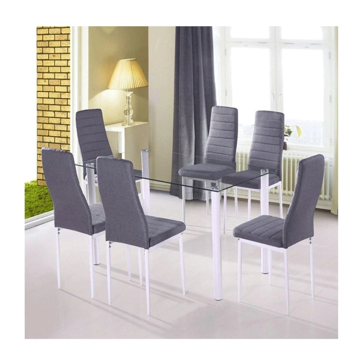 Mesa de comedor fija con sobre de cristal en blanco 140x80 cm Yuri Blanco