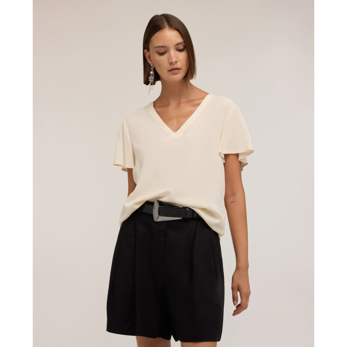 Motivi - Blusa con scollo a V e maniche a volo - Beige