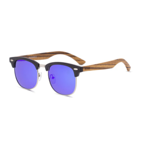 Gafas de sol OCEAN REMEMBER - Frente negro mate con patillas de madera de cebra y / Azul