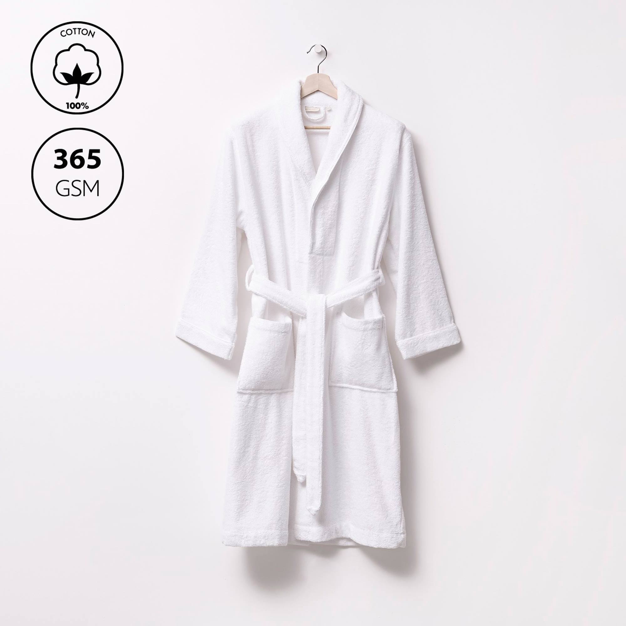 Set de albornoz s-m 100% algodón blanco 360gsm + alfombrilla de baño 50x80cm scalpers home