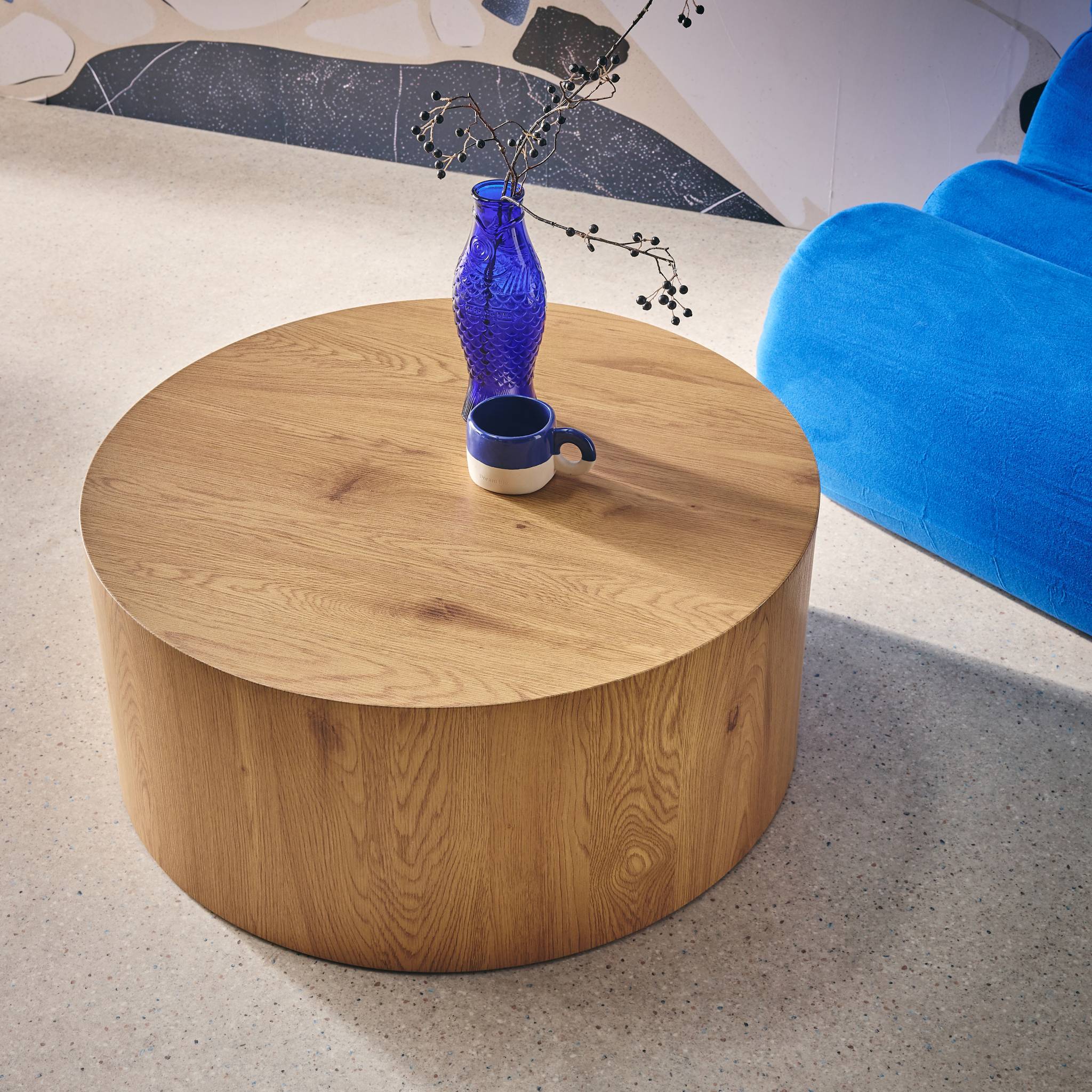 Table basse ronde effet chêne Ø80cm