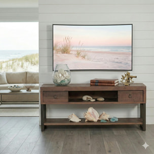 Meuble TV bois brun recyclé double plateau SAMOA