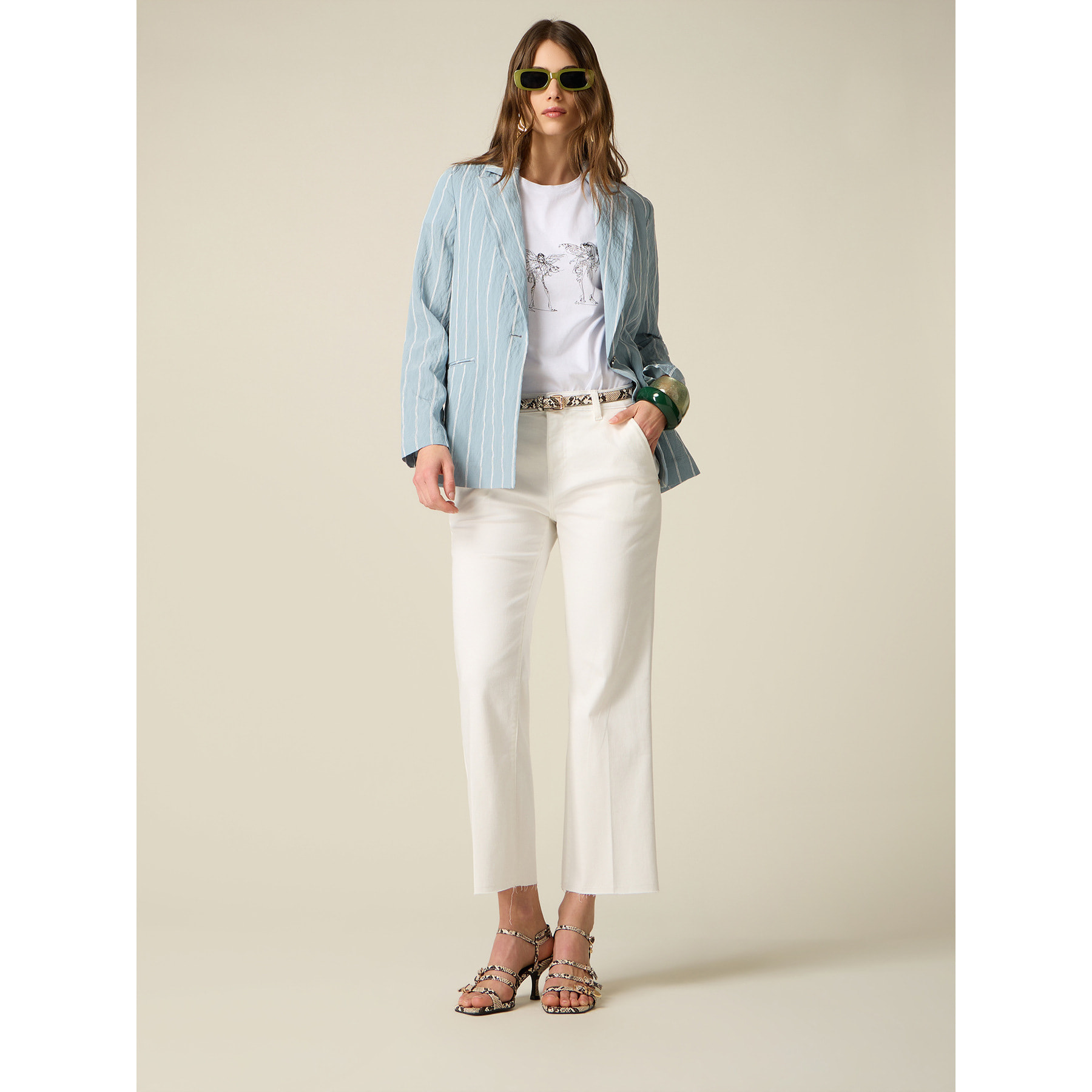 Oltre - Pantaloni cropped in drill misto cotone - Bianco