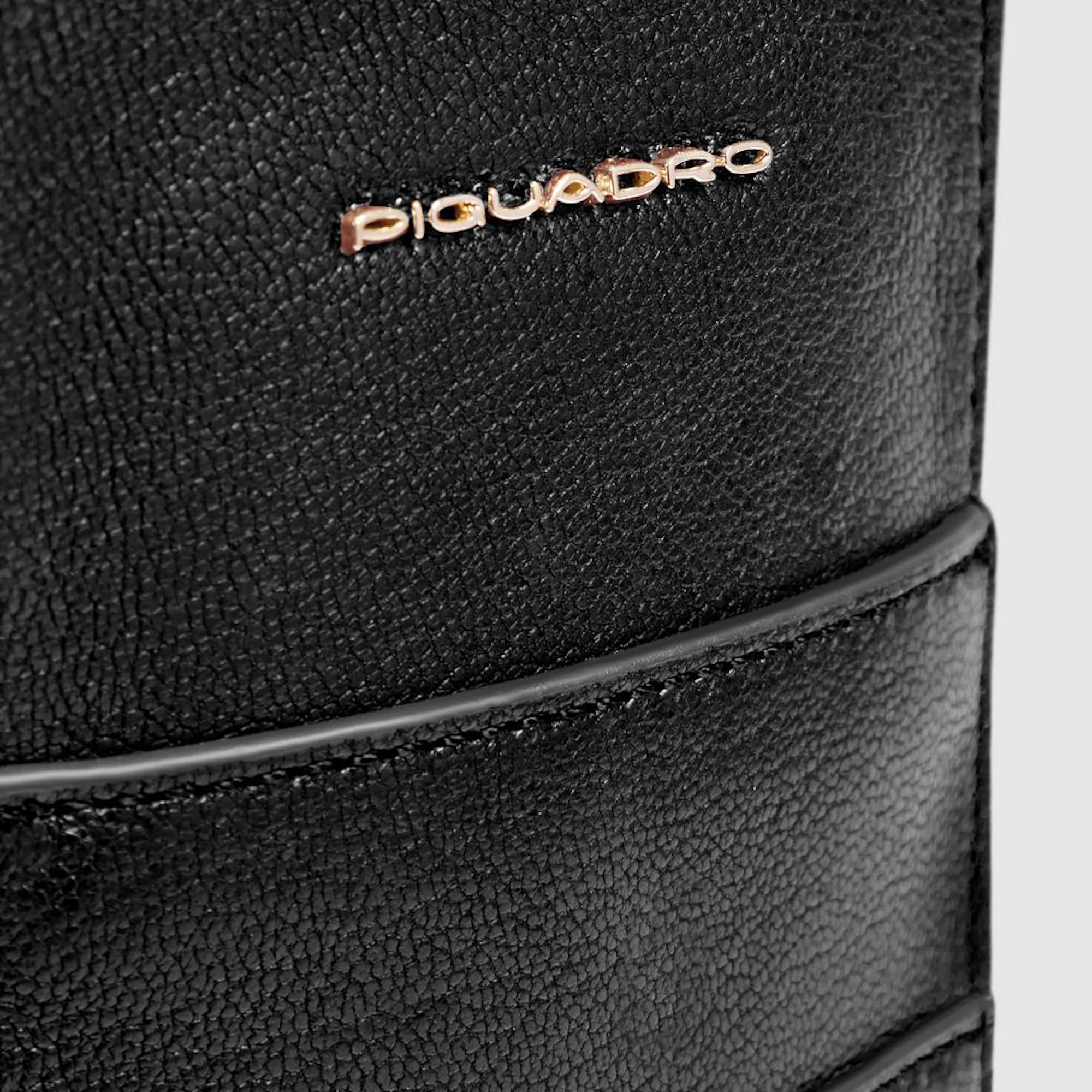 Piquadro Porta telefono da collo in pelle con porta carte di credito