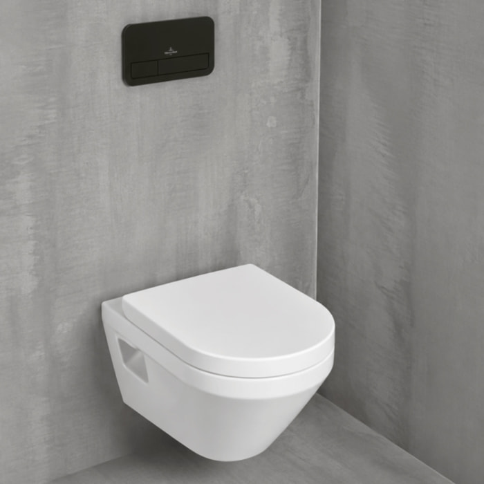 Pack WC suspendu sans bride Villeroy & Boch Architectura Twistflush [e³] rond + bâti-support ViConnect + plaque noir
