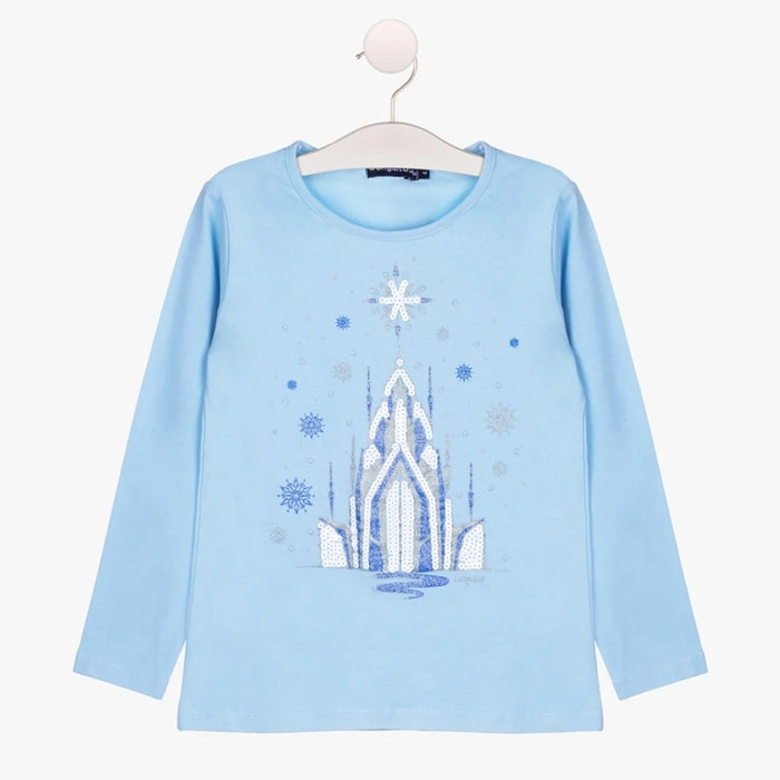 Maglietta a maniche lunghe da bambina in azzurro cielo