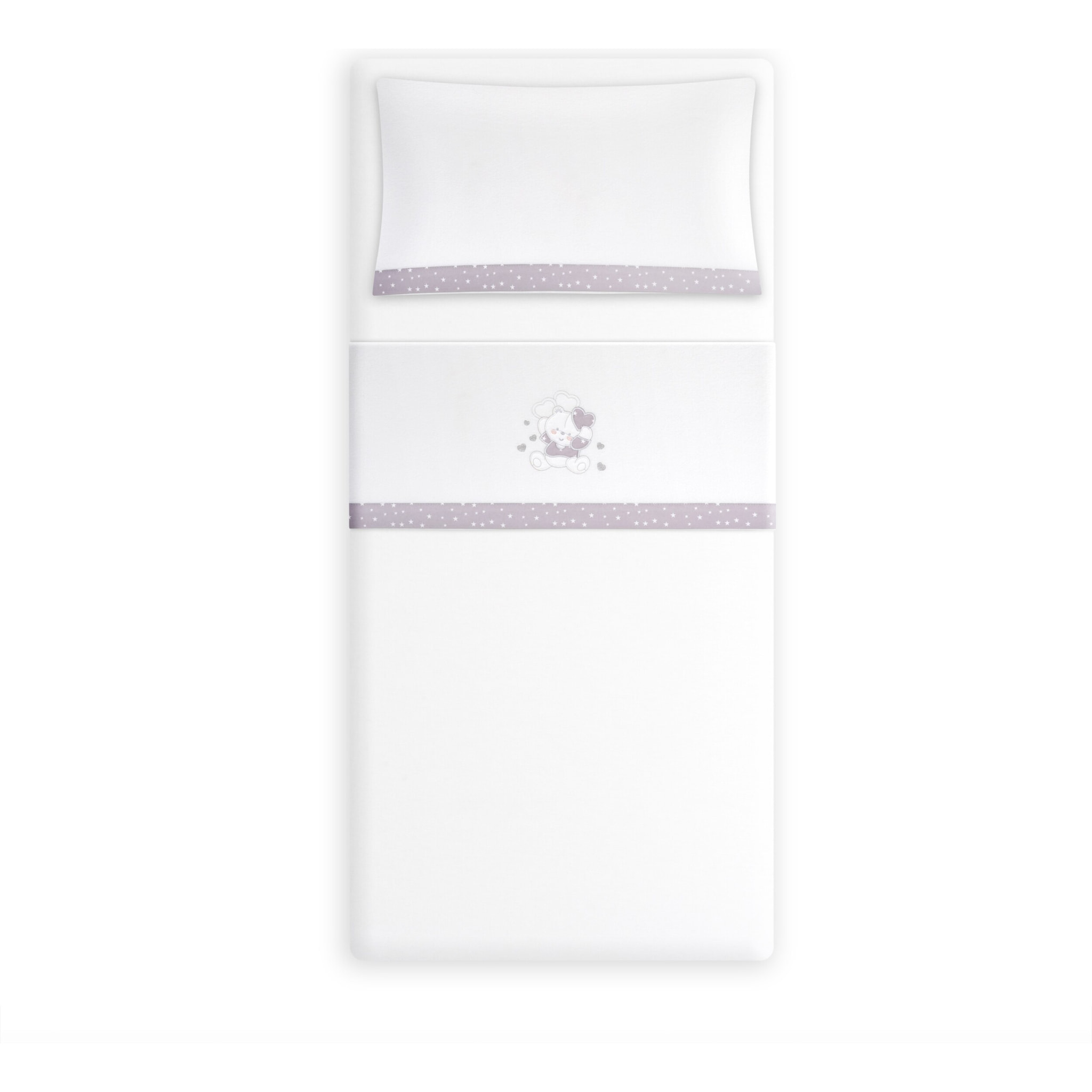 Triptico Coche Coralina D. Algodon Oso Corazones Bco/Gris