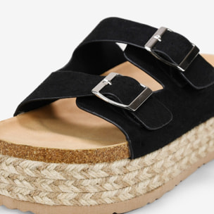 Sandalias de plataforma negras con suela de esparto bicolor