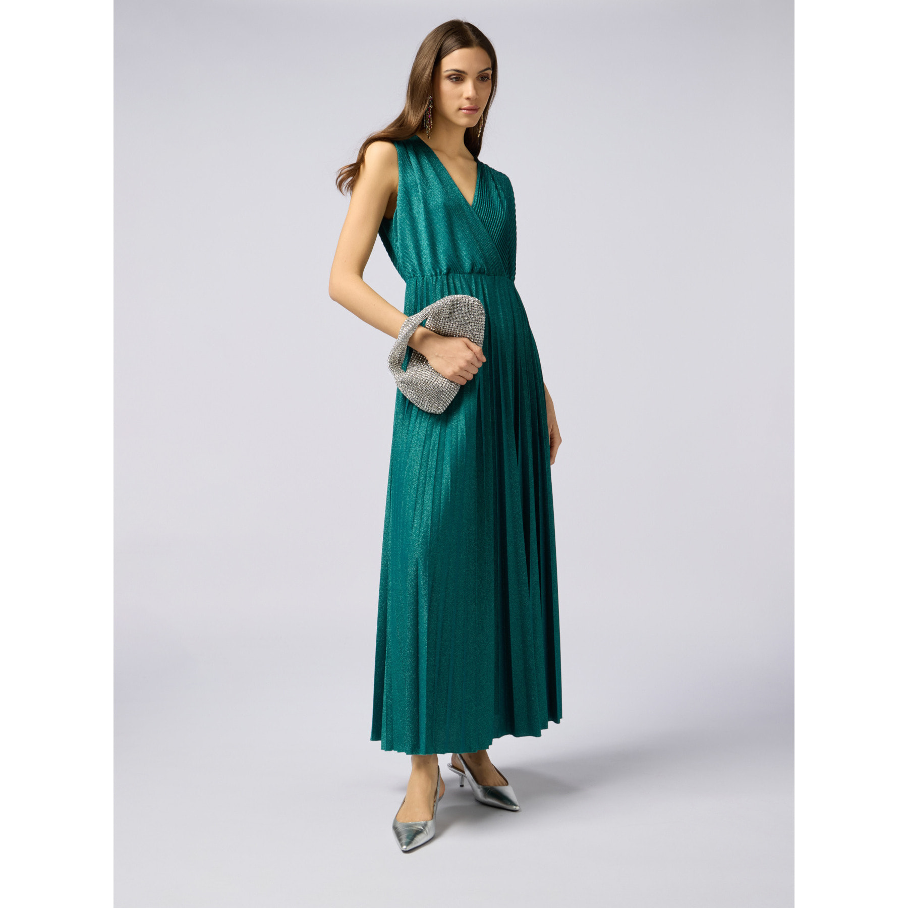 Oltre - Vestido largo de lurex plisado - Verde