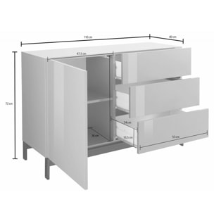 Credenza moderna a 1 anta e 3 cassetti, Made in Italy, Madia da cucina, Buffet di design da soggiorno, con piedini, cm 110x40h47, colore Antracite lucido