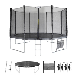 Trampoline 400cm gris avec filet de protection.  échelle. bâche. filet pour chaussures. kit d'ancrage  - Mercure XXL- Trampoline de jardin 400 cm 4m| Qualité PRO.|Normes EU.