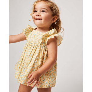 VESTIDO CON VOLANTE DE FLORES AMARILLO