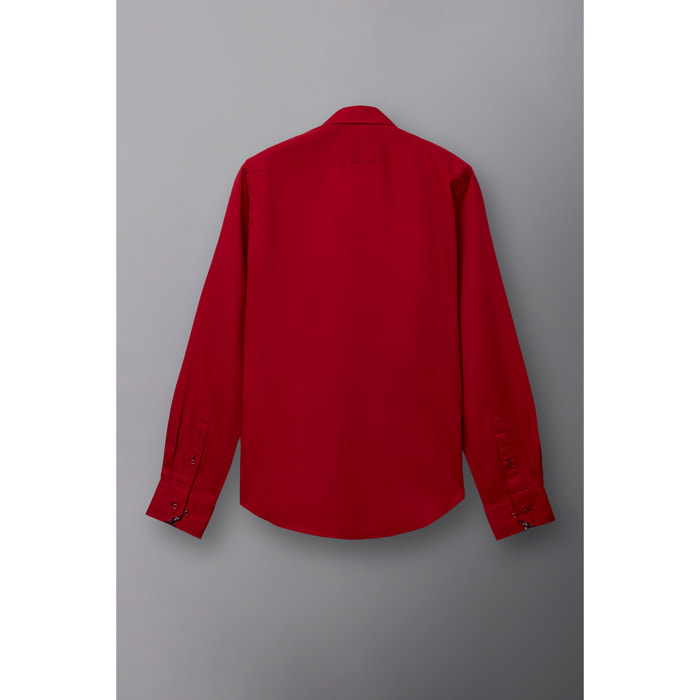 Camicia Uomo 1 Bottone Button Down Slim Satin Unito Rosso