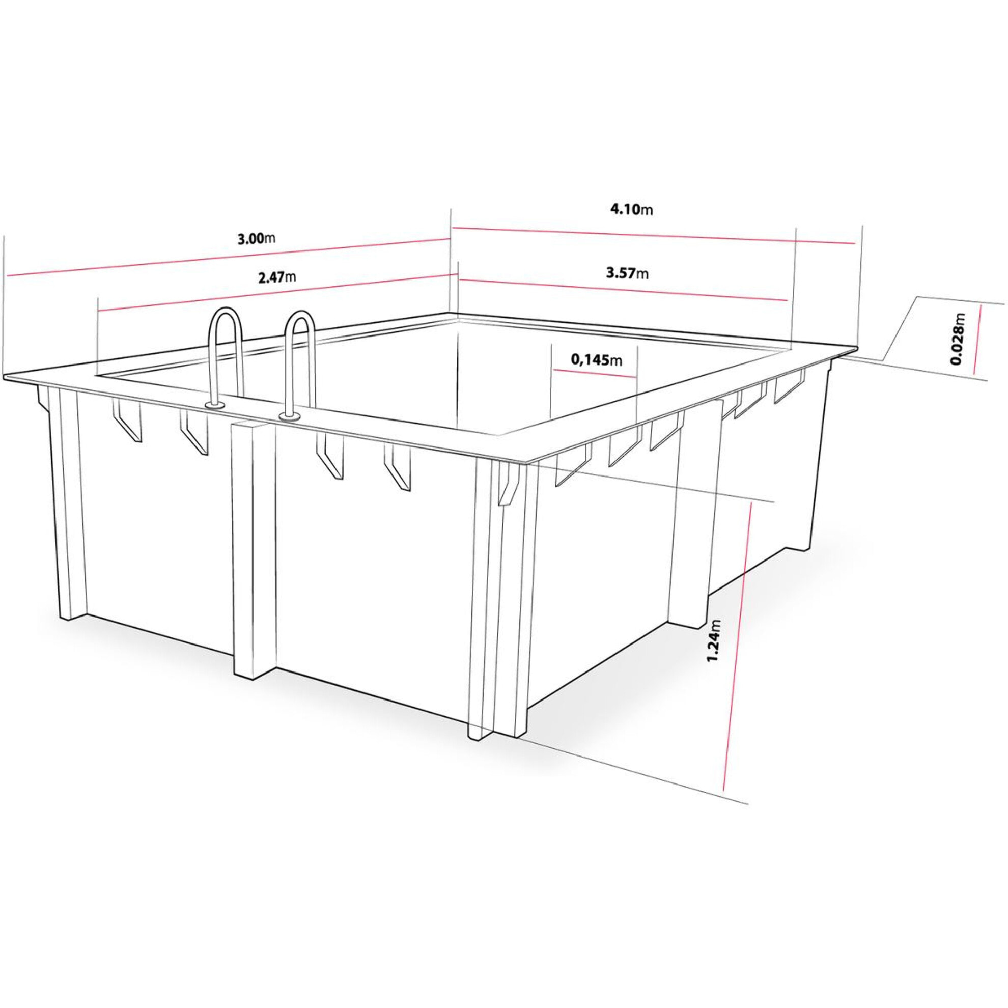 Piscine bois rectangle " Caimans 120  " - 4.10 x 3.00 x 1.24  m