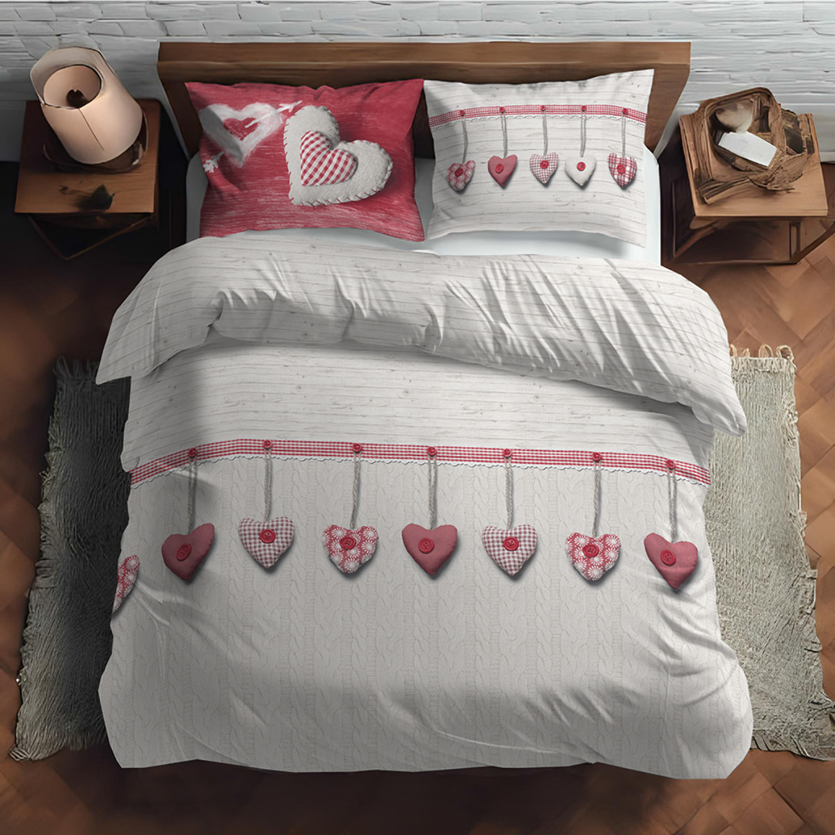 Parure copripiumino cuore appeso rosso 100% cotone