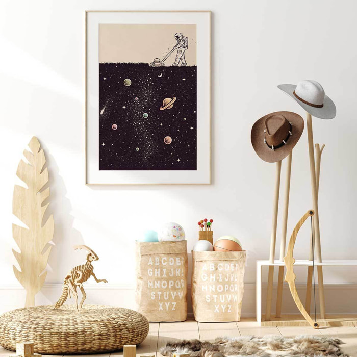 Affiche enfant space tondeuse  Affiche + cadre en bois - Chêne