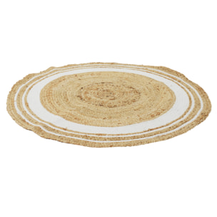 Tapis Rond Jute Coton Blanc 90cm