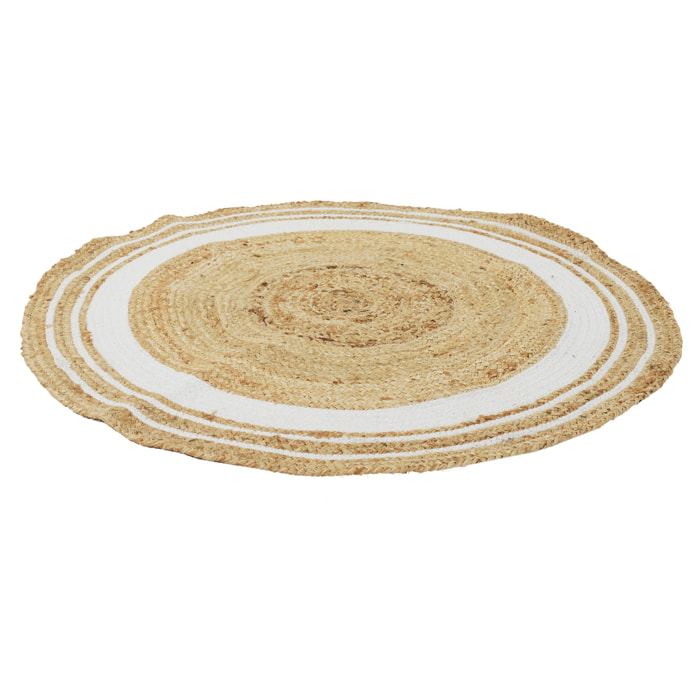 Tapis Rond Jute Coton Blanc 90cm