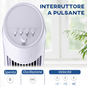 HOMCOM Ventilatore a Torre Oscillante da 45W a 3 Velocità, Ventilatore a Colonna in Plastica ABS, 27x27x75 cm, Bianco