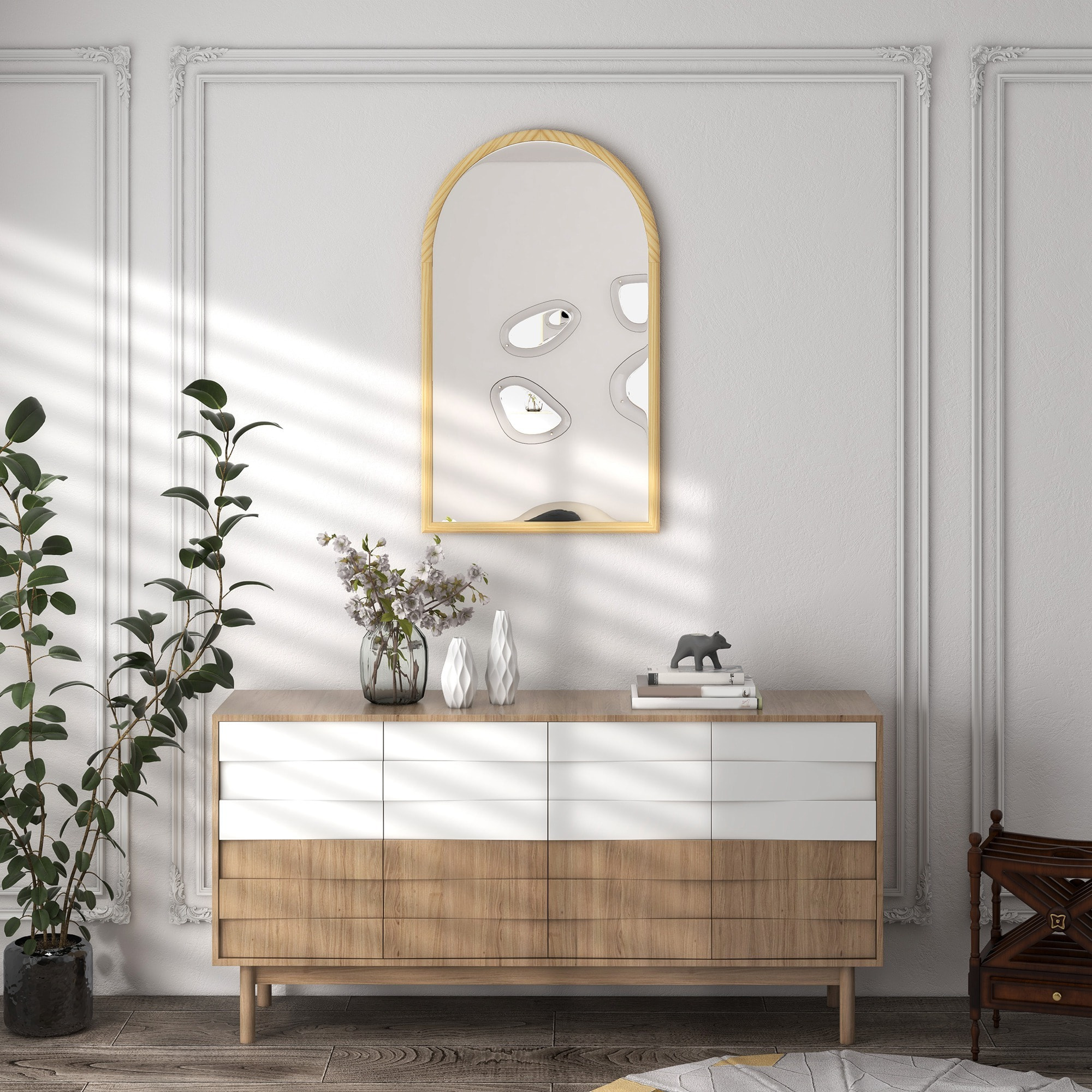 Miroir mural arche bois 110 x 65 cm clair naturel