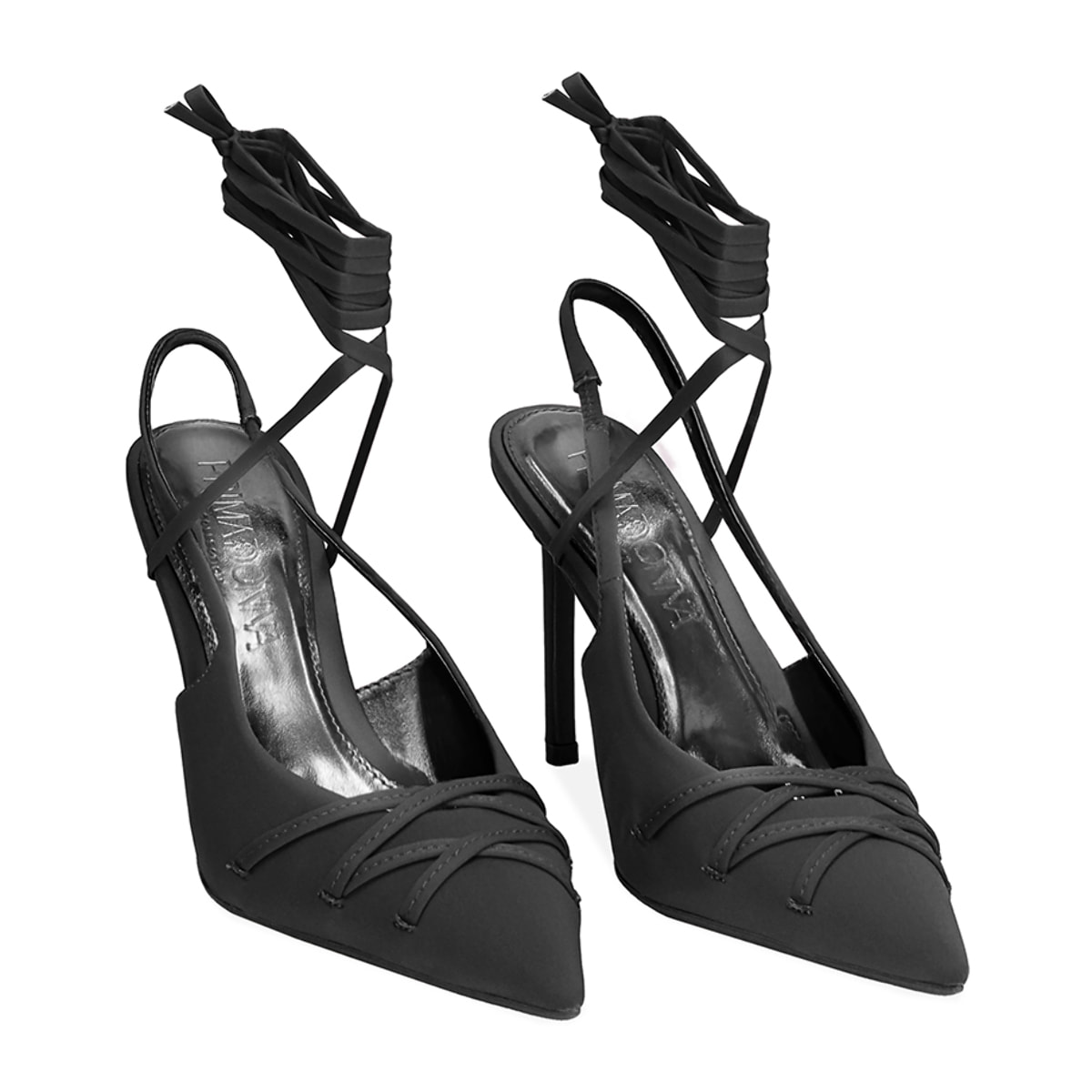 Décolleté slingback donna nere con lacci, tacco 9,5 cm