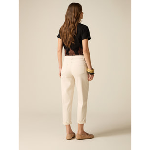 Oltre - Pantalones boyslim mezcla lyocell - Blanco